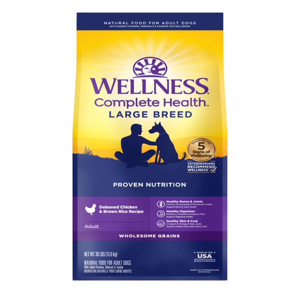 'FREE FD TREATS': Wellness Complete Health Large Breed Chicken Adult Dry Dog Food 30lb