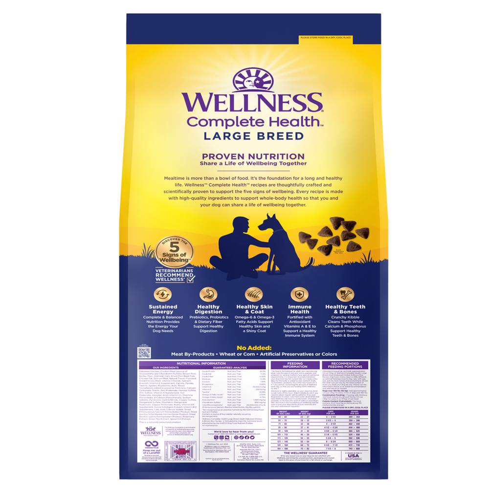 'FREE FD TREATS': Wellness Complete Health Large Breed Chicken Adult Dry Dog Food 30lb